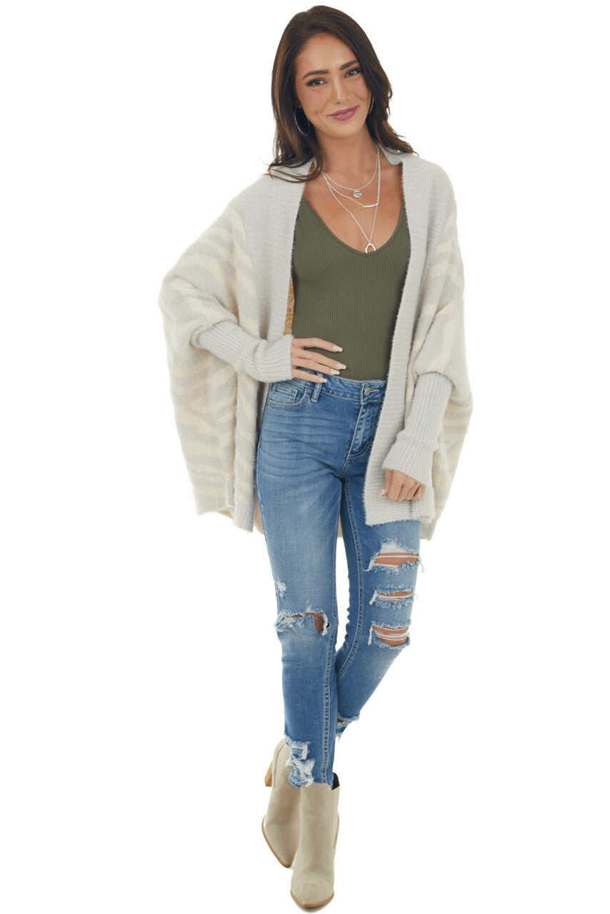 Dove Grey and Cream Zebra Print Cardigan