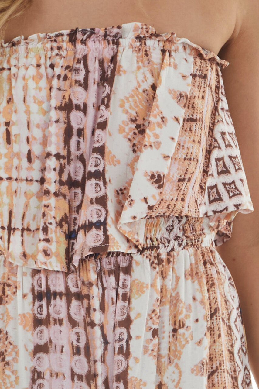 Pastel Pink Abstract Print Strapless Jumpsuit