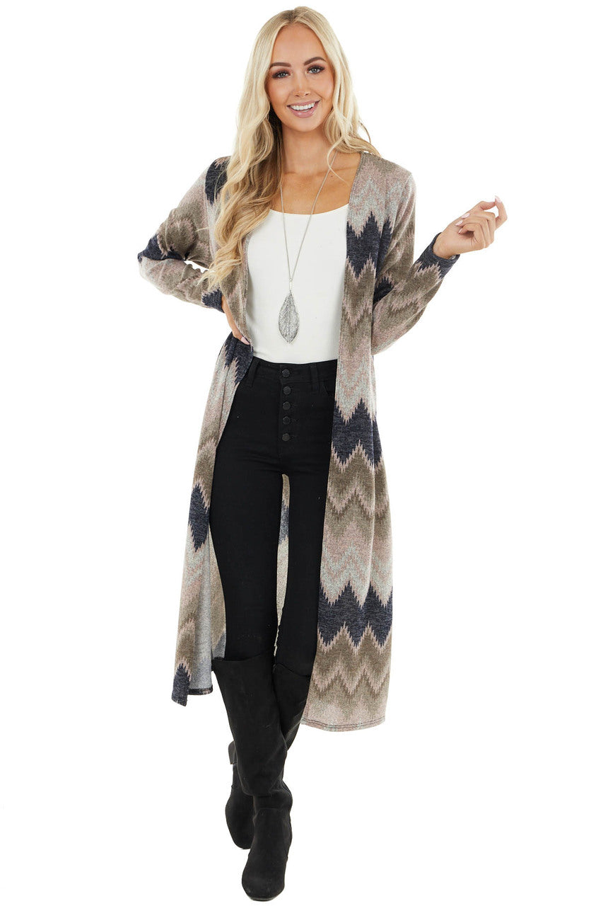 Blush Multicolor Zigzag Print Open Front Duster Cardigan