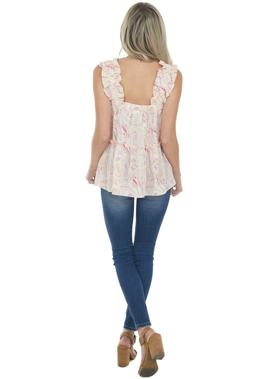 Peach Printed Sleeveless Tiered Woven Top