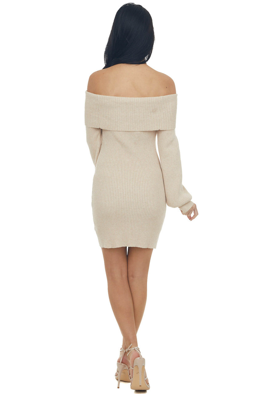 Desert Sand Off Shoulder Mini Sweater Dress