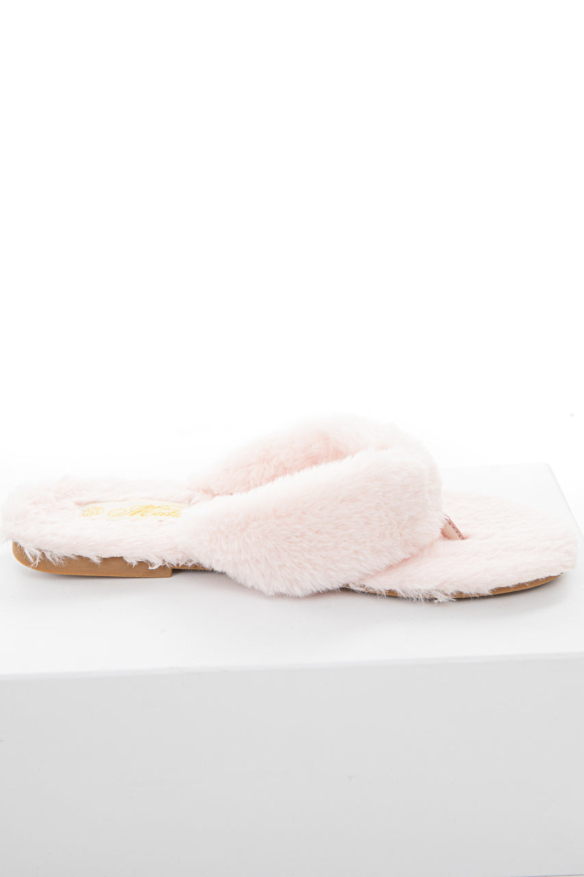 Pale Pink Super Soft Faux Fur Fuzzy Open Toe Slippers