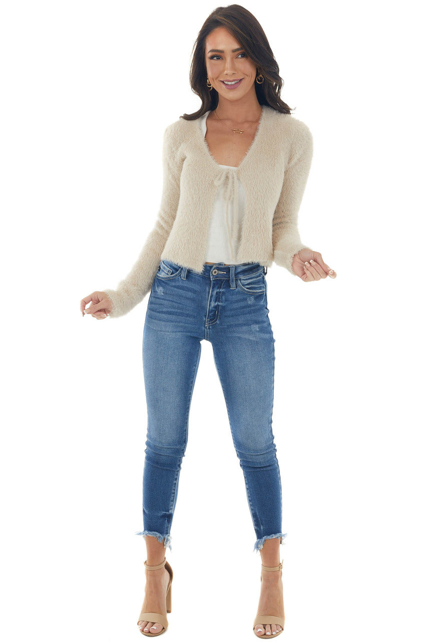 Desert Sand Front Tie Soft Fuzzy Cardigan