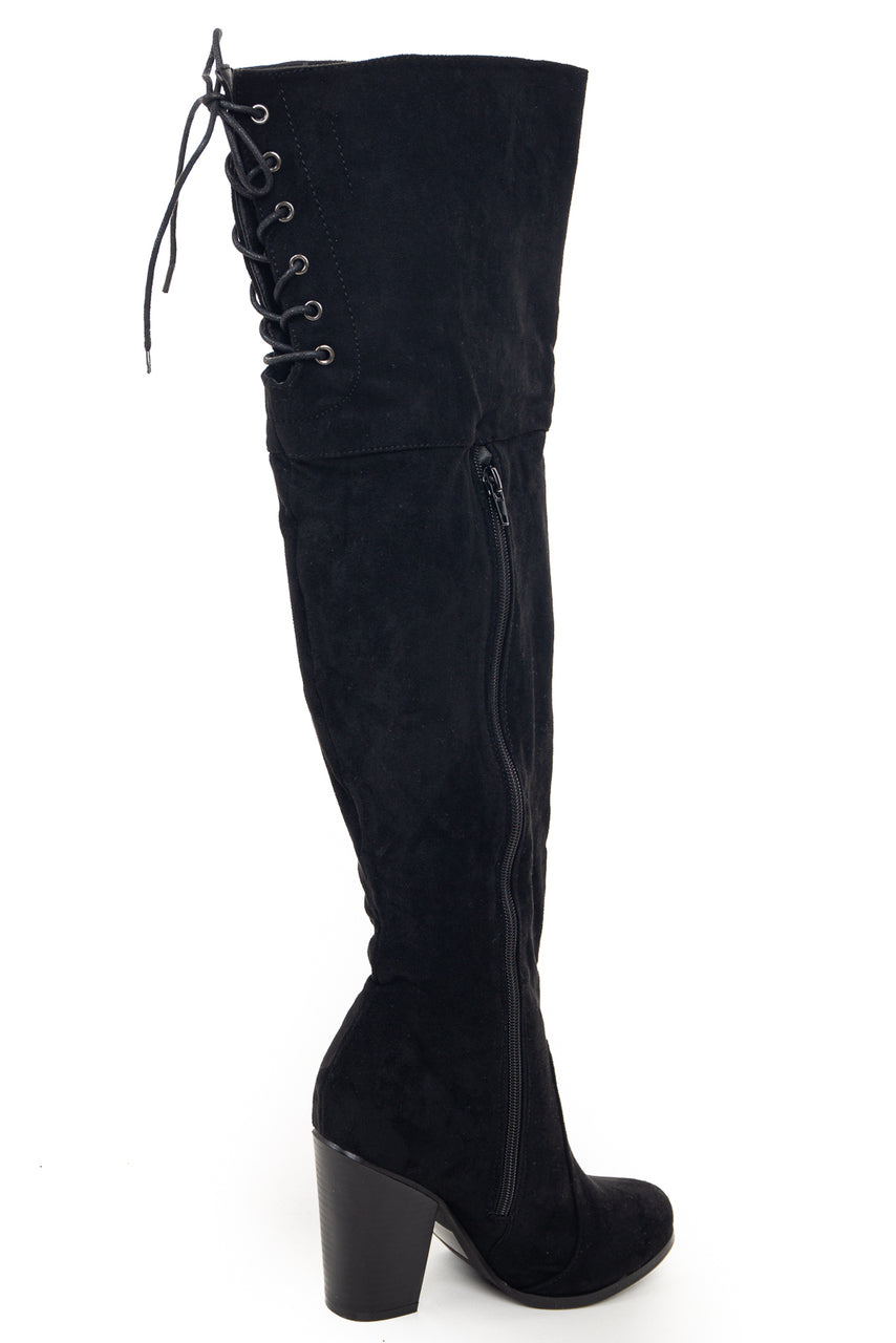Black Over the Knee High Boots with Lace Up Back Detail