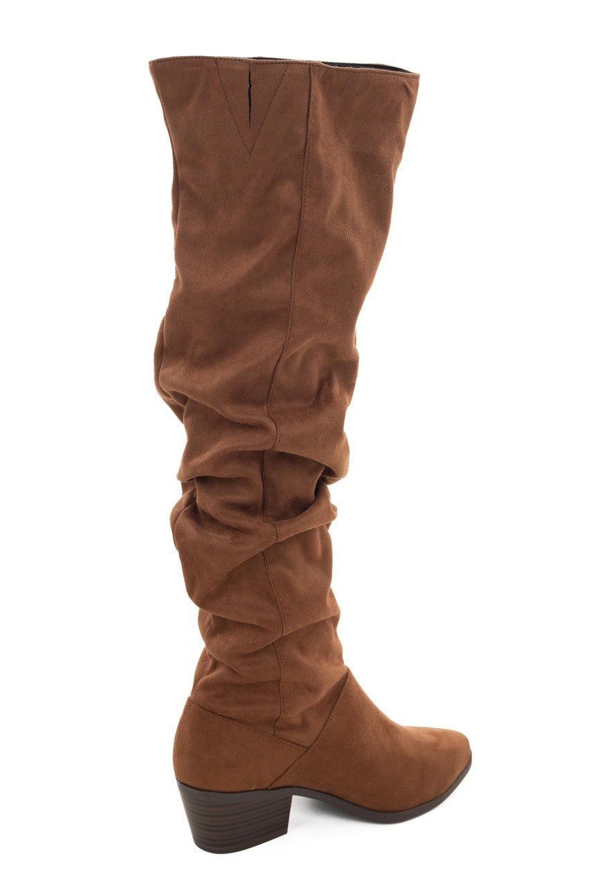 Cognac Suede Slouchy Over the Knee Booties