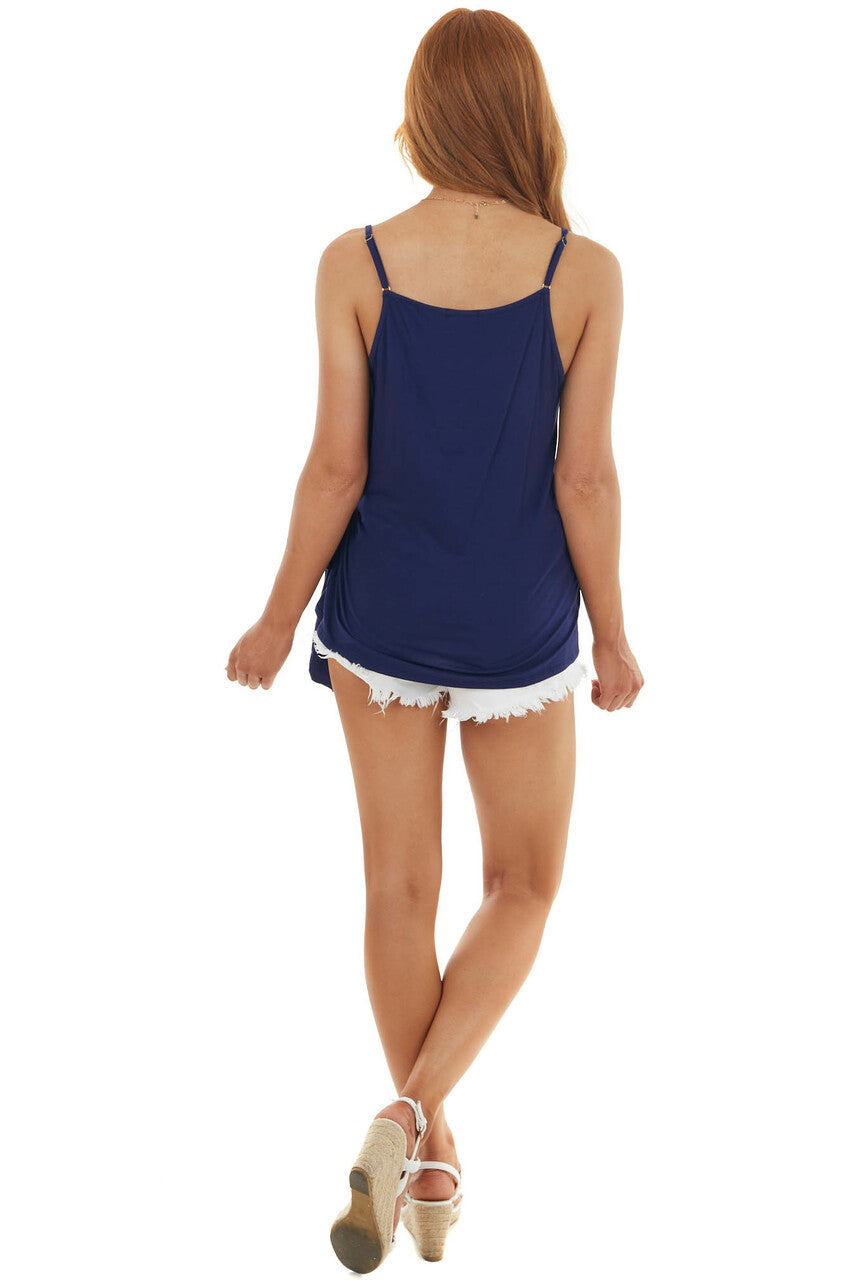 Navy Wrapped V Neck Knit Tank Top with Tie