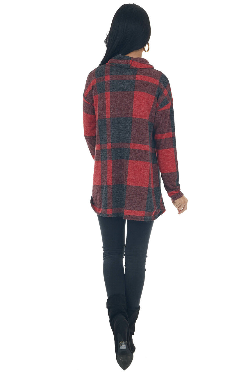 Red Plaid Long Sleeve Turtleneck Top