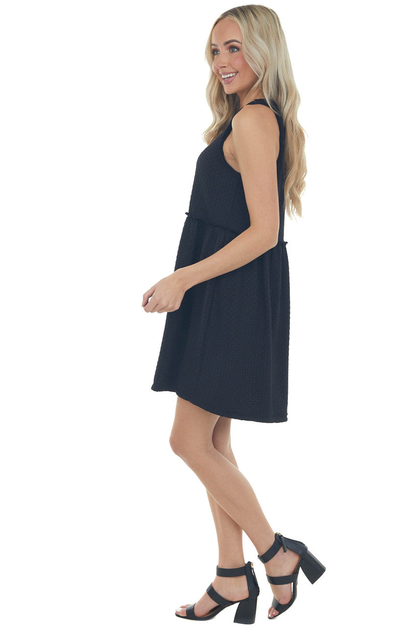 Black Circle Texture Babydoll Knit Dress