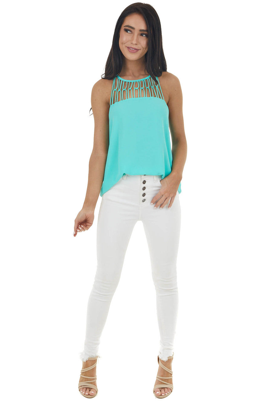 Bright Seafoam Tank Top with Loop Knotted Neckline