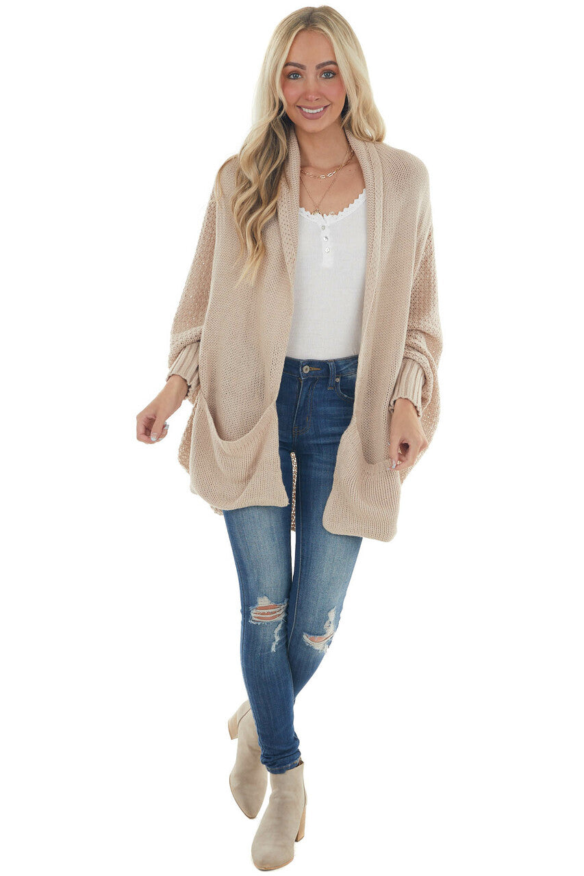 Faded Latte Draped Dolman Sleeve Cardigan 