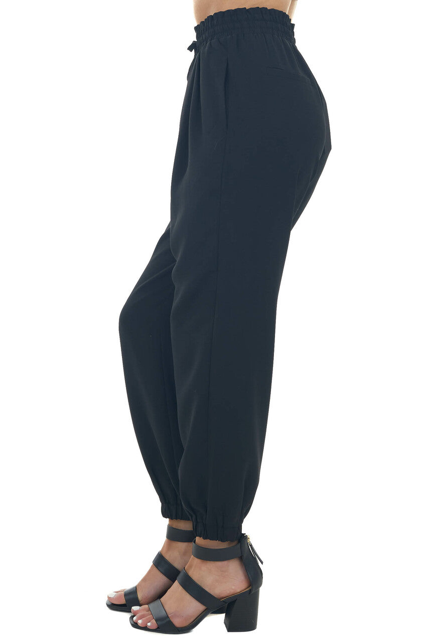 Black Drawstring Loose Elastic Cuff Pants