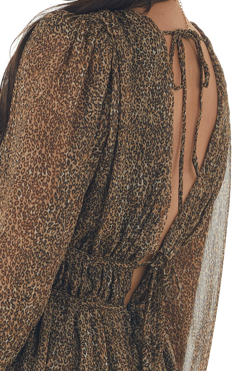 Cognac Leopard Print Deep V Neck Mini Dress