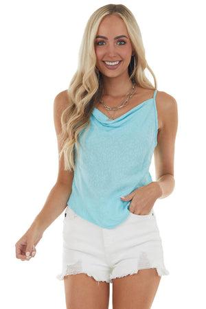 Sky Blue Leopard Draped Neck Handkerchief Cami 