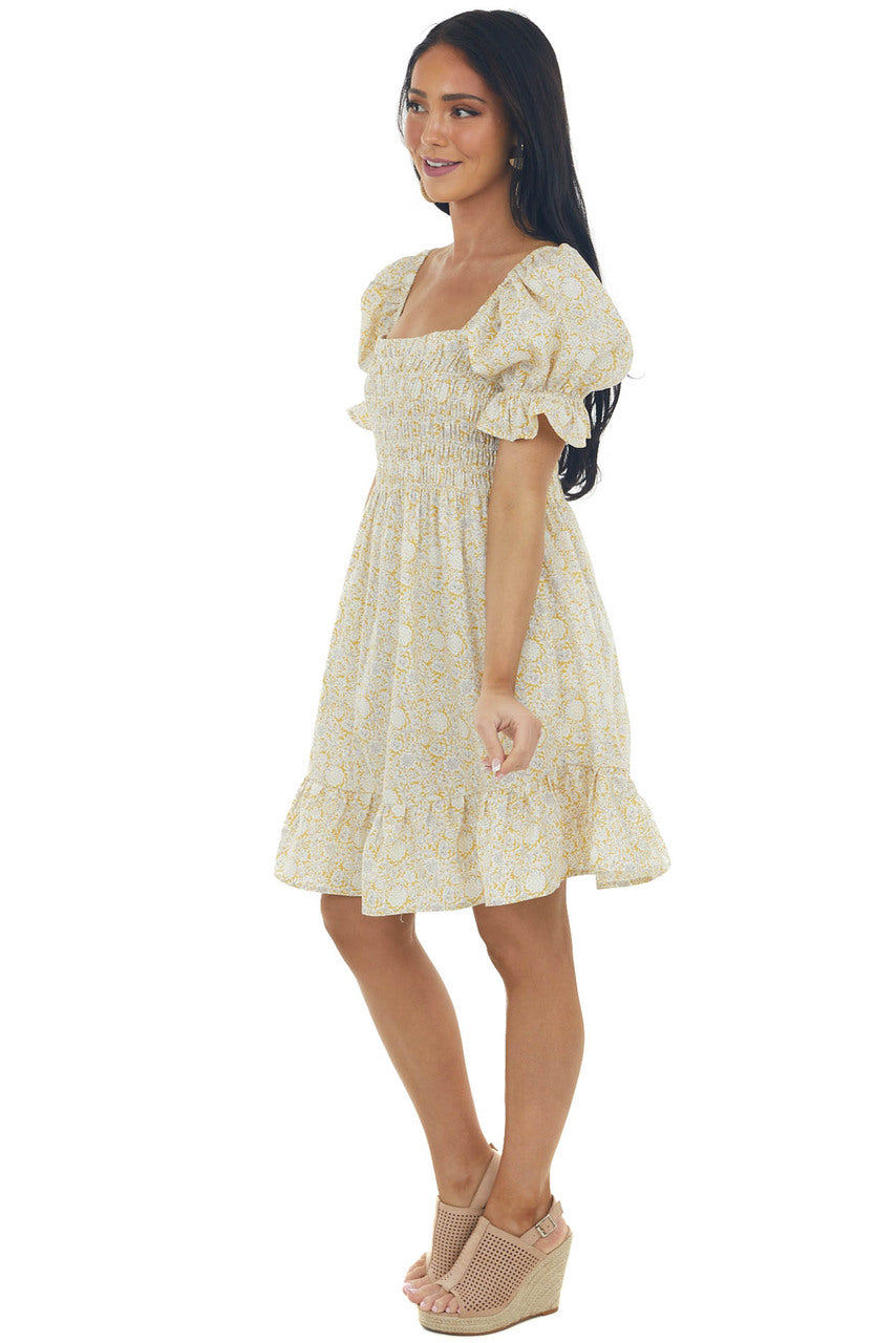 Amber Floral Half Puff Sleeve Smocked Dress 