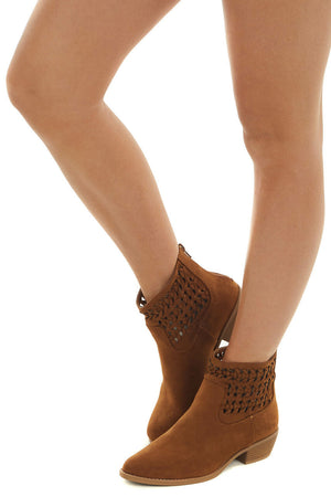 Sepia Faux Suede Braided Panel Booties 