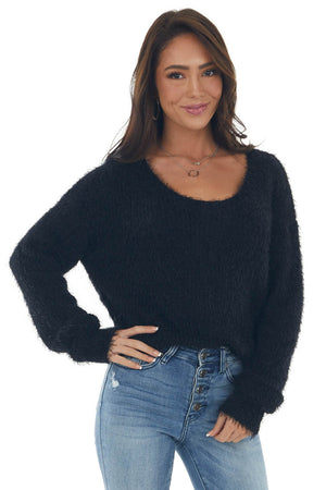 Black Fuzzy Soft Sweater with Silver Threading