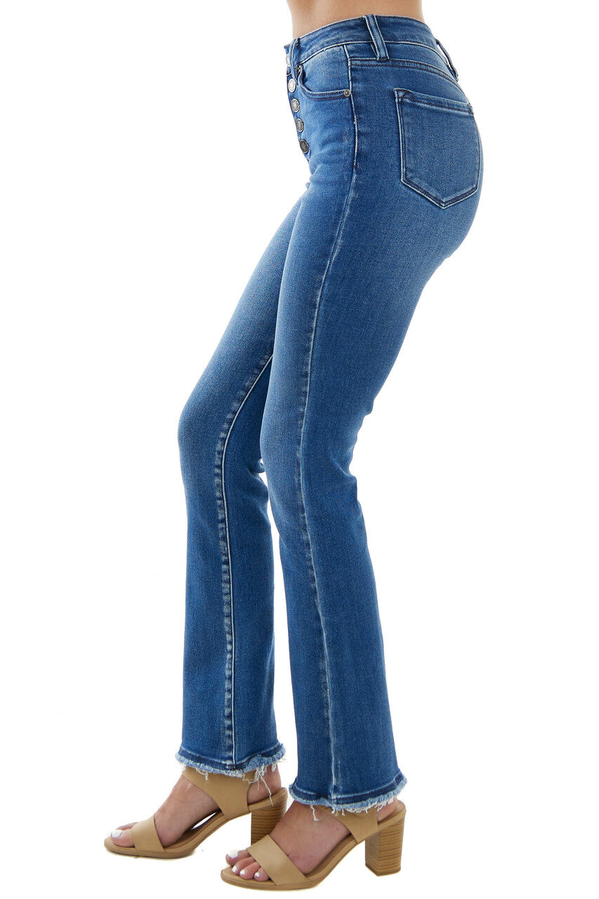 Medium Wash High Rise Button Up Bootcut Jeans 