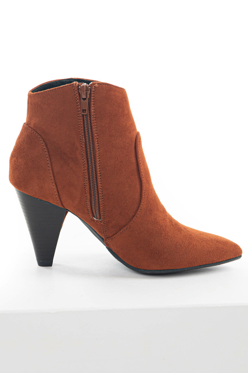 Dark Rust Faux Suede Bootie with Fringe Detail 