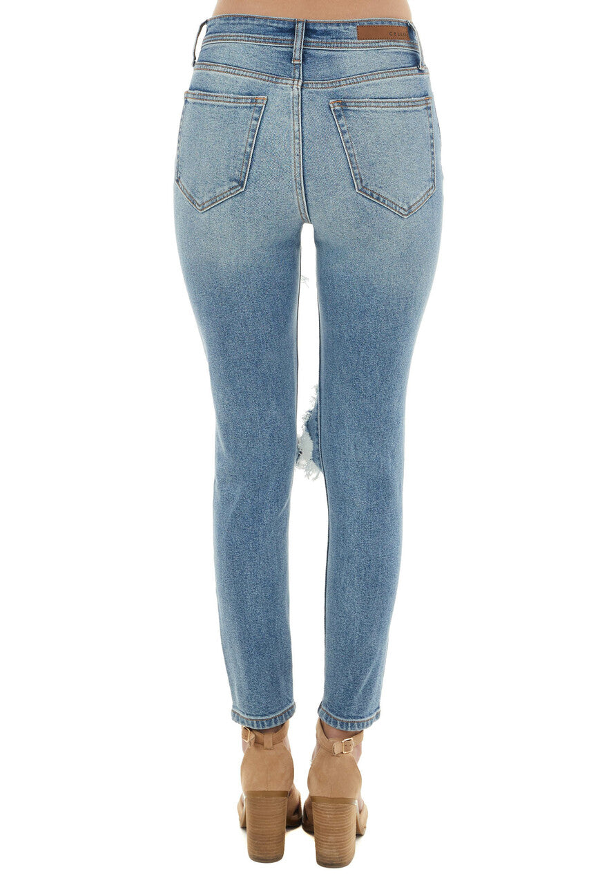 Medium Wash Heavy Distressed Skinny Jeans