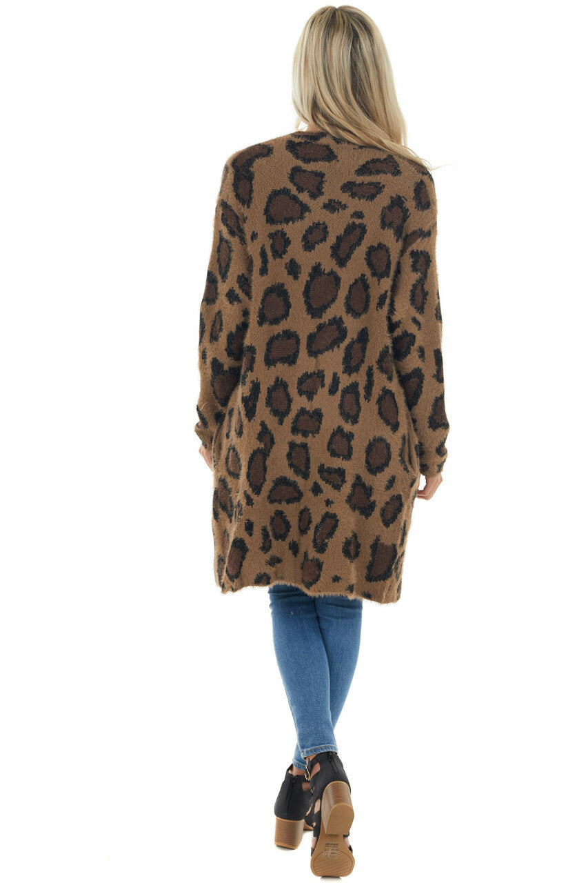 Dark Latte Leopard Print Fuzzy Cardigan