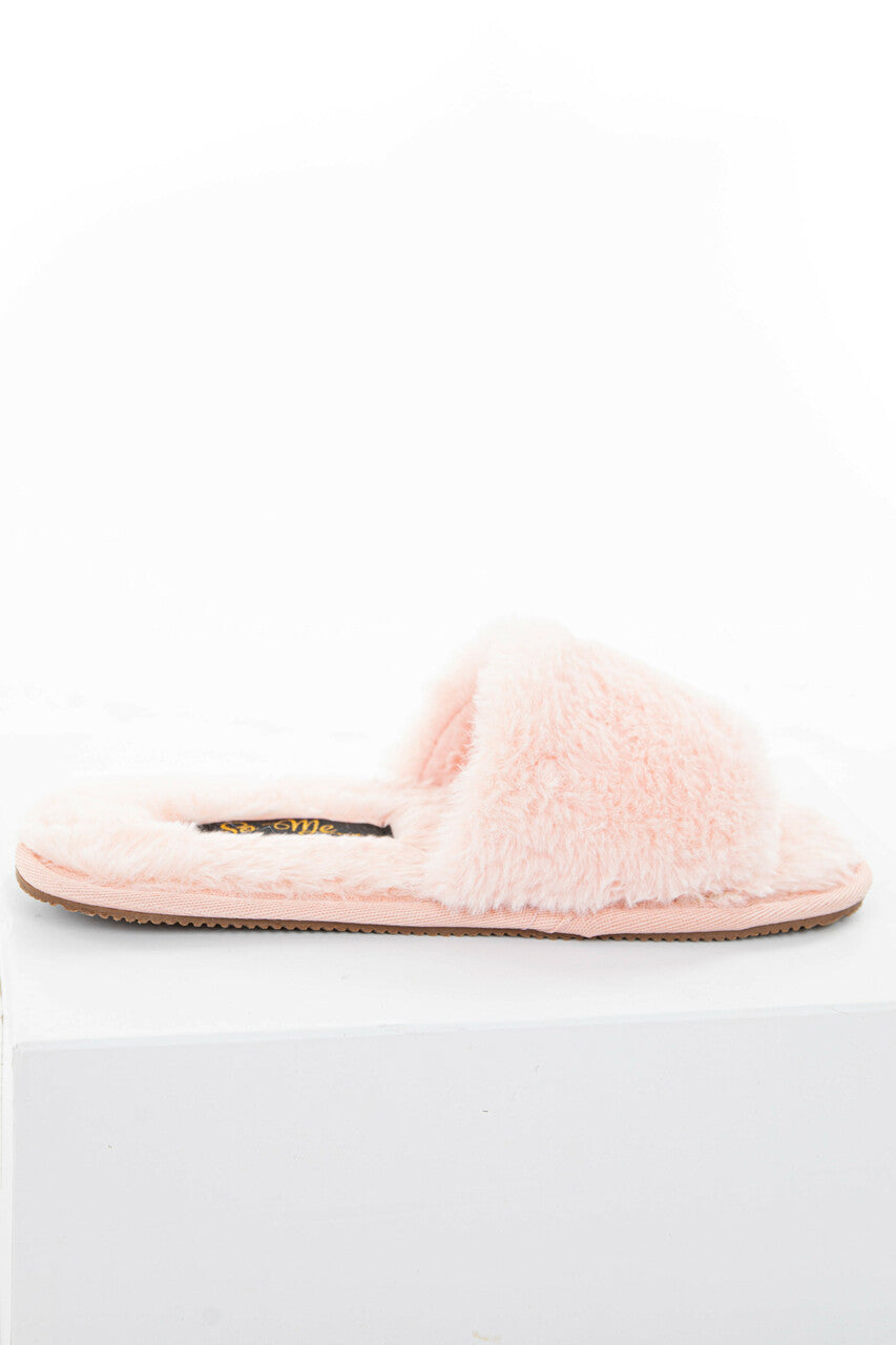 Blush Fuzzy Faux Fur Slipper with Foam Sole
