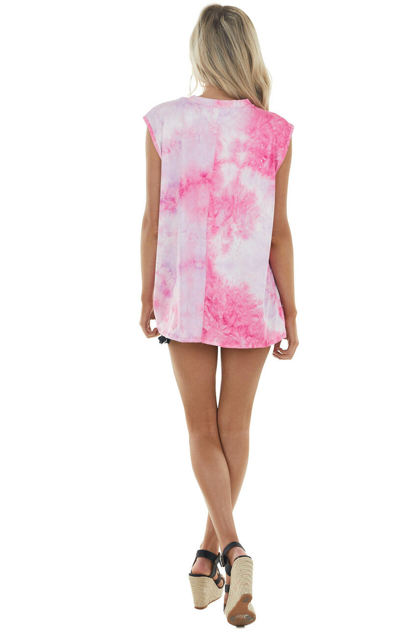 Light Raspberry Tie Dye Knit Muscle Tank with Twist Detail