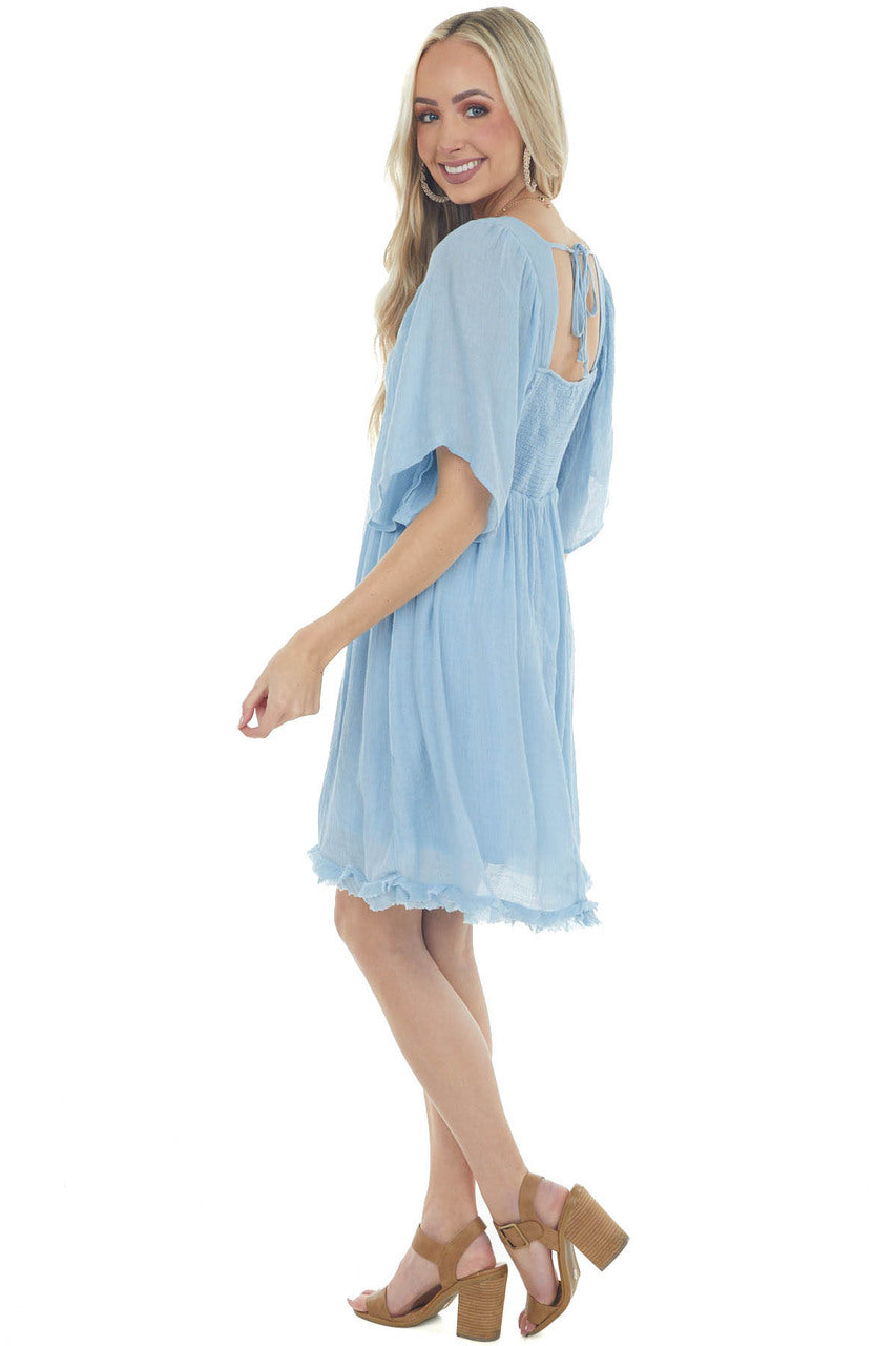 Powder Blue Babydoll Short Dress with Flutter Sleeves