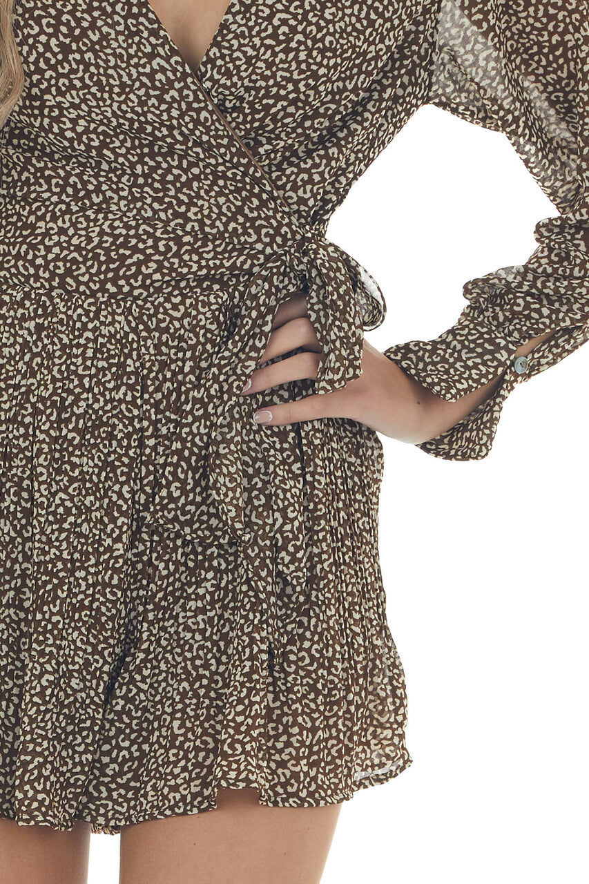 Walnut Leopard Drop Waist Romper with Wrap Tie