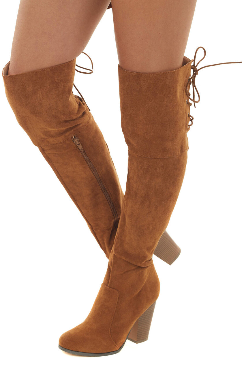 Sepia Faux Suede Lace Up Back Tall Boots