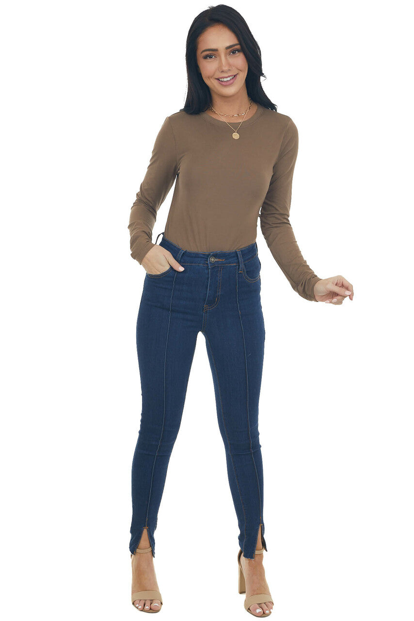 Coffee Solid Soft Knit Top with Long Sleeves