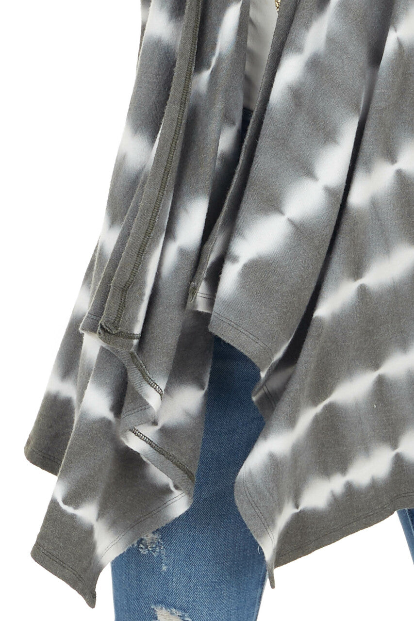 Pewter Green Tie Dye Long Sleeve Open Front Cardigan