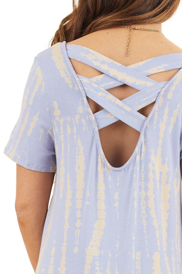 Light Periwinkle Short Tie Dye Dress with Criss Cross Back detail