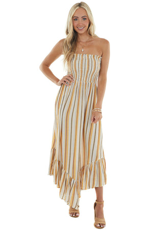 Amber Striped Print Strapless Midi Dress