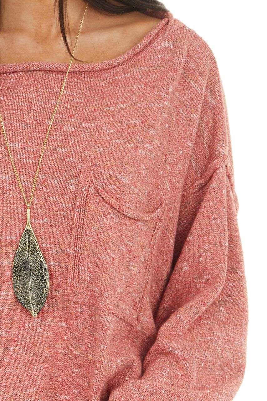 Faded Red Multicolor Long Sleeve Distressed Sweater