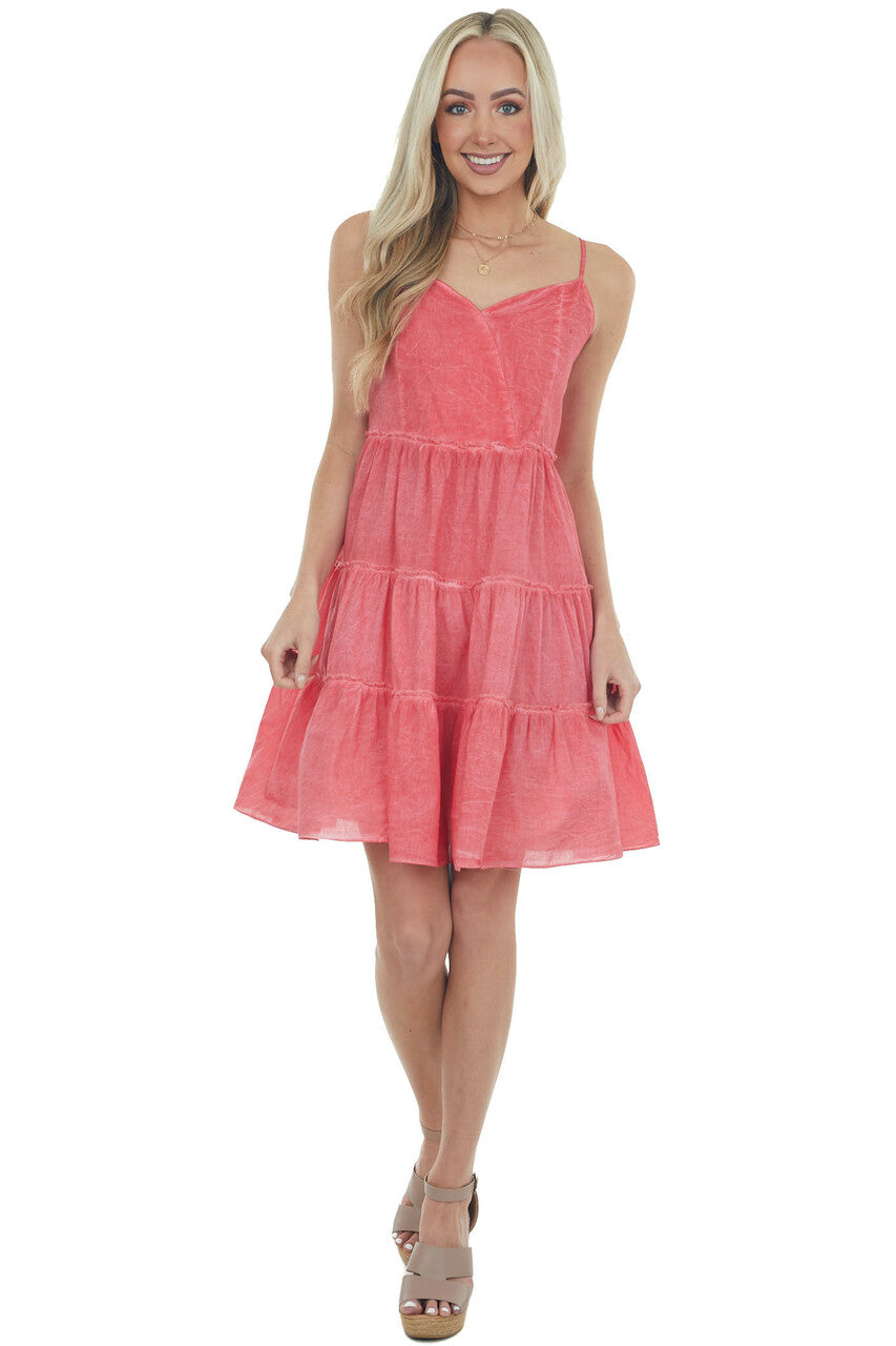 Raspberry Mineral Wash Sweetheart Neck Dress