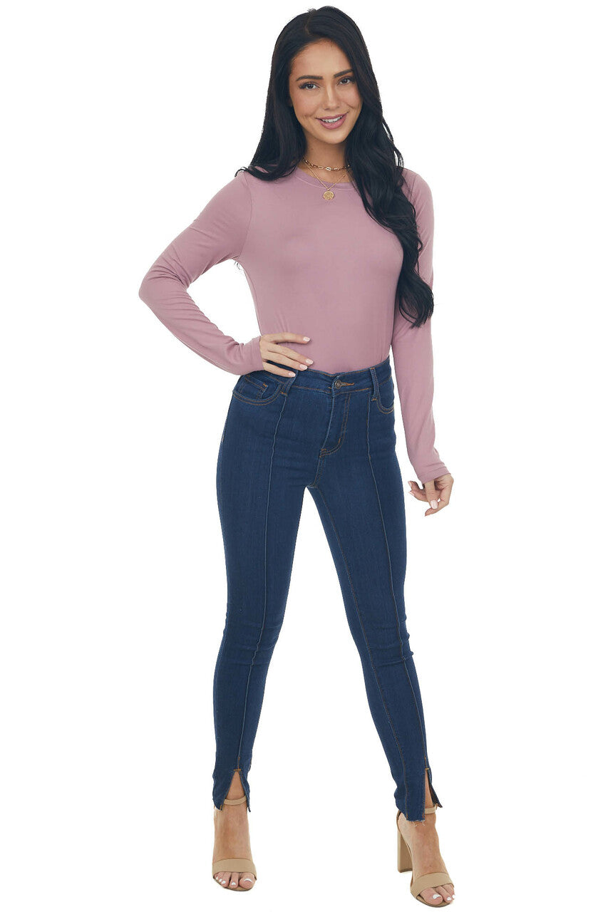 Mauve Solid Soft Knit Top with Long Sleeves