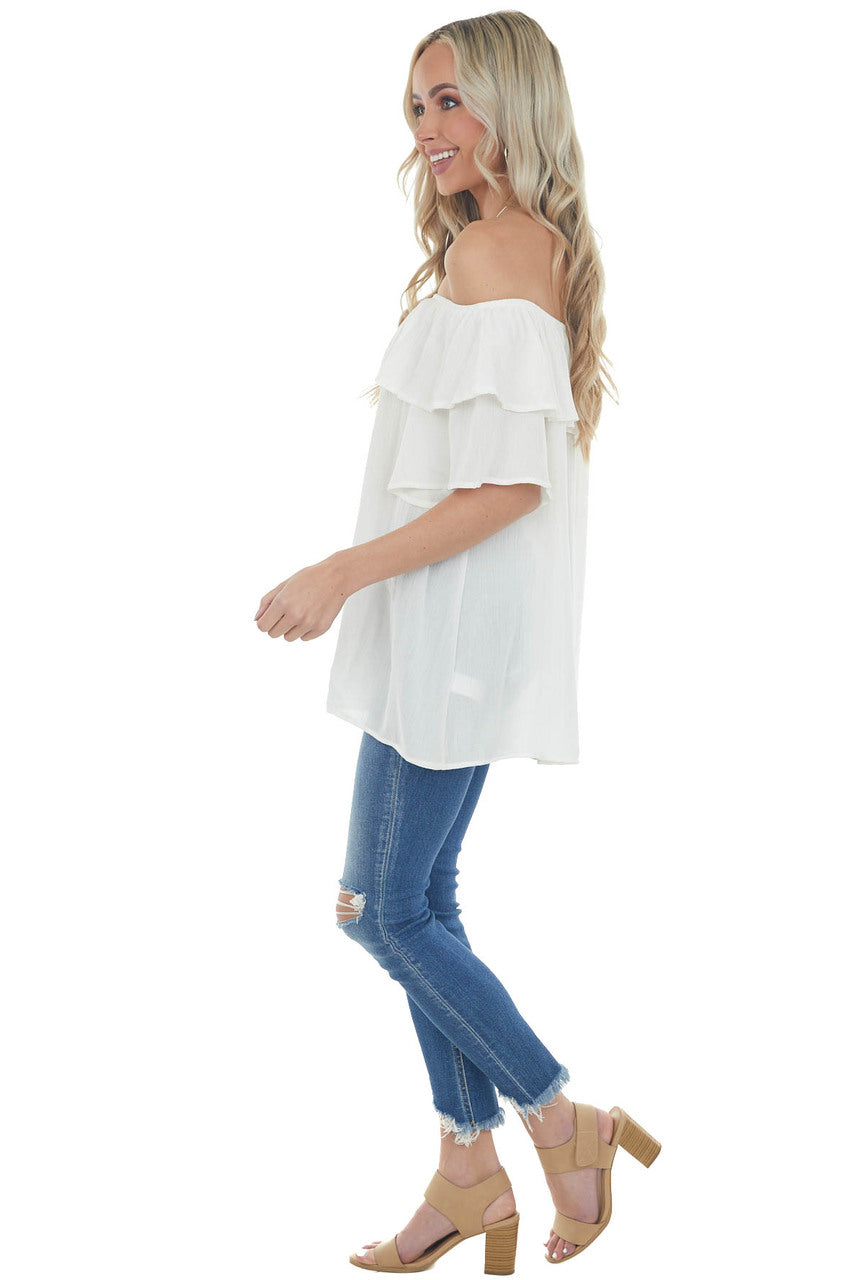 Ivory Off the Shoulder Metallic Thread Blouse 
