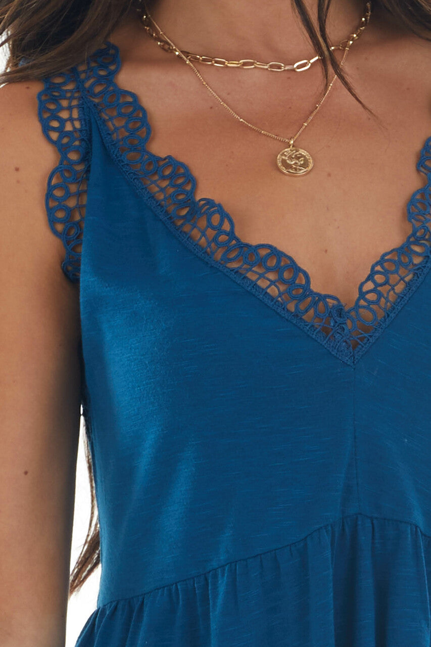 Ocean Melange Lace Trim Babydoll Knit Tank Top