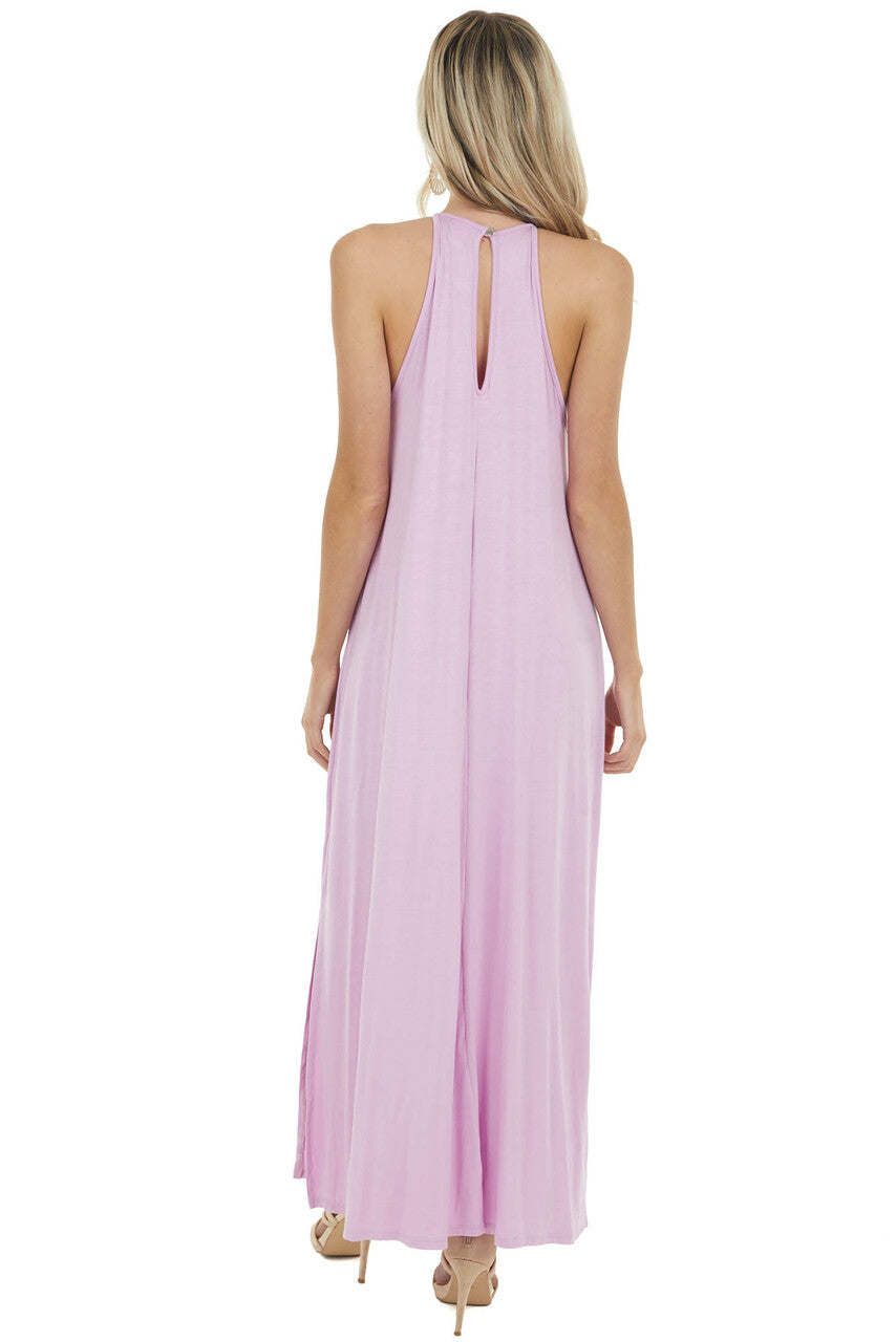 Pale Iris Sleeveless Maxi Dress with Front Lace Detail