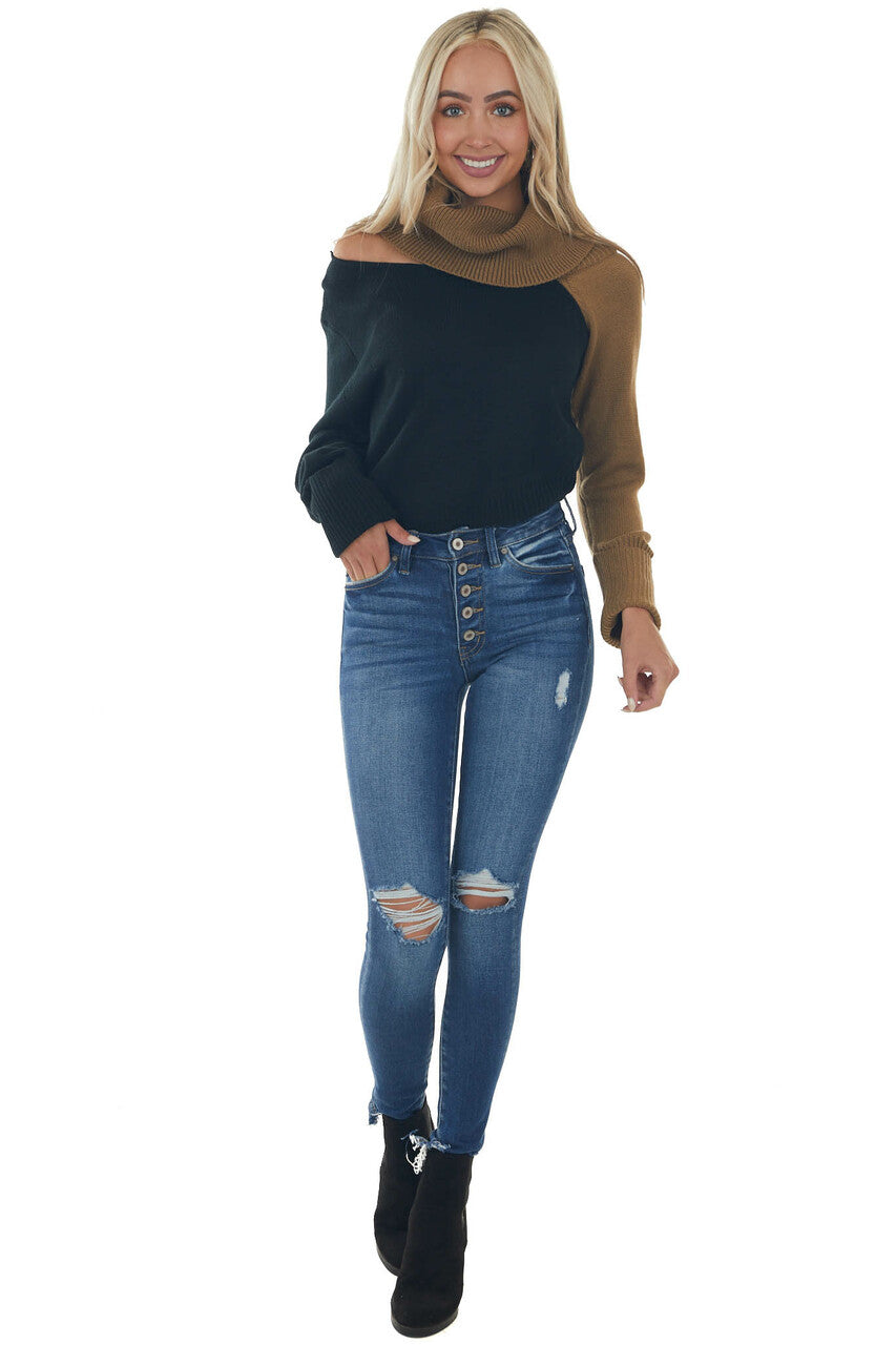 Black and Brown Sugar Cold Shoulder Sweater 