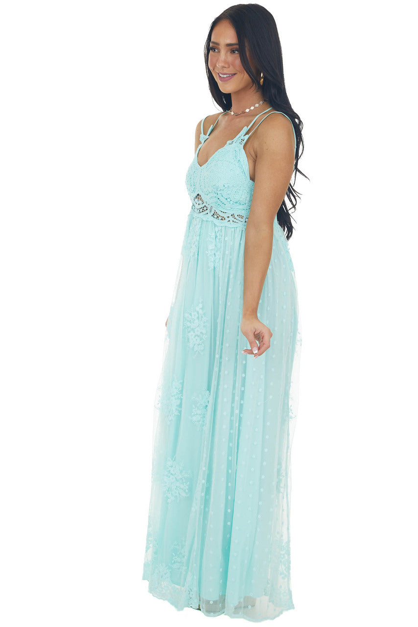 Aqua Lace Sleeveless Mesh Maxi Dress