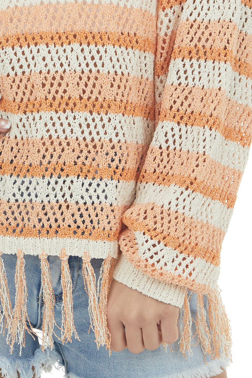 Tangerine Striped Sweater with Fringe Detail