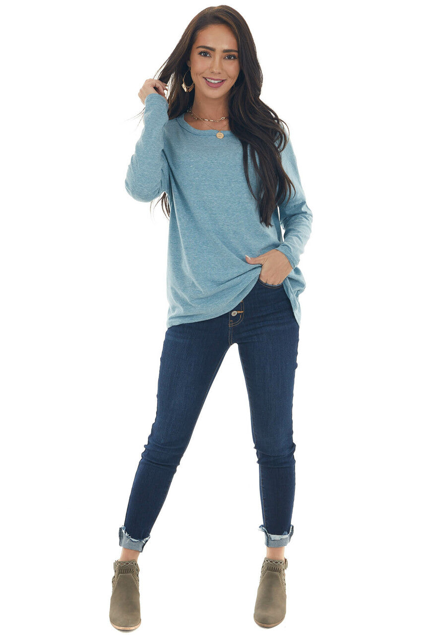 Heathered Blue Criss Cross Back Cut Out Top