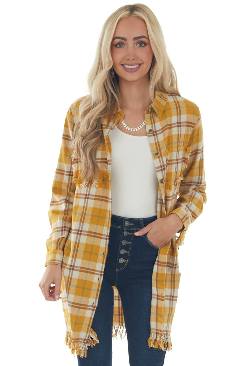 Amber Plaid Long Button Down Flannel 