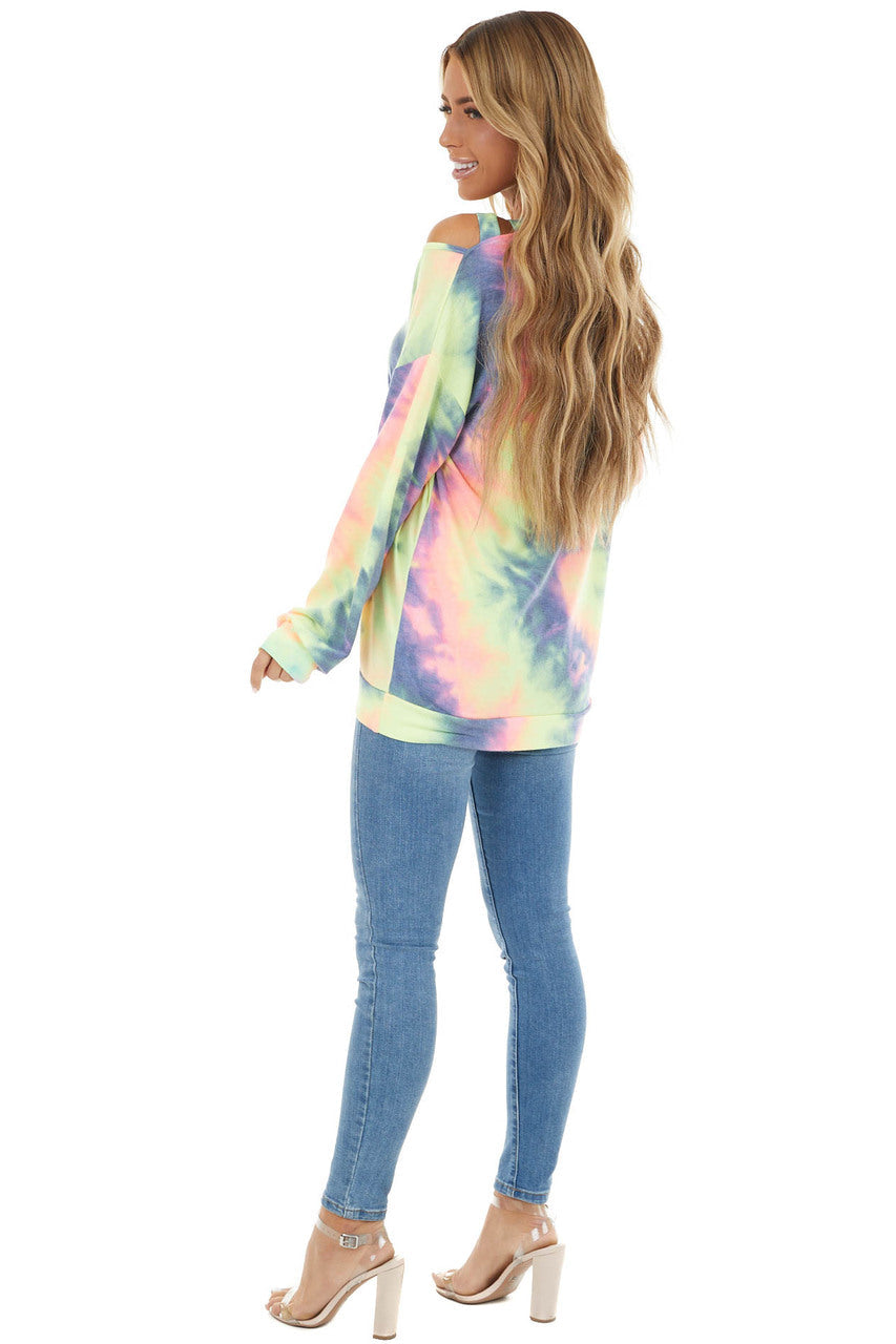 Multi Color Tie Dye Long Sleeve with Criss Cross Neck Detail 