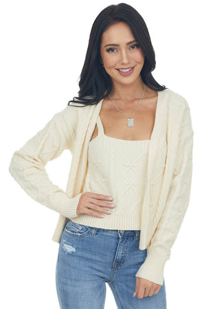 Cream Knit Crop Top and Cardigan Set