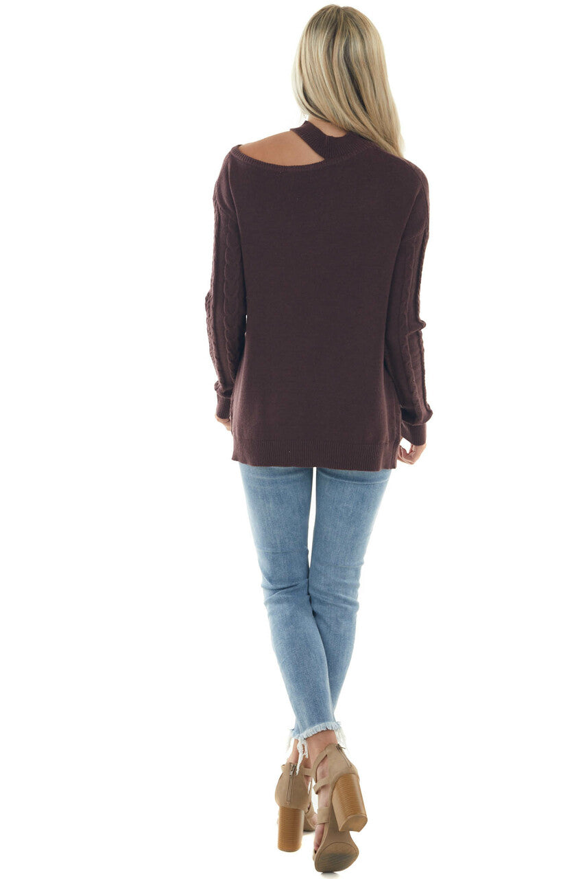 Faded Eggplant Cold Shoulder Knit Sweater Top