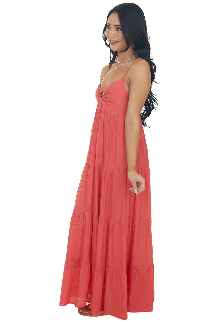 Dark Watermelon Sleeveless Tiered Maxi Dress