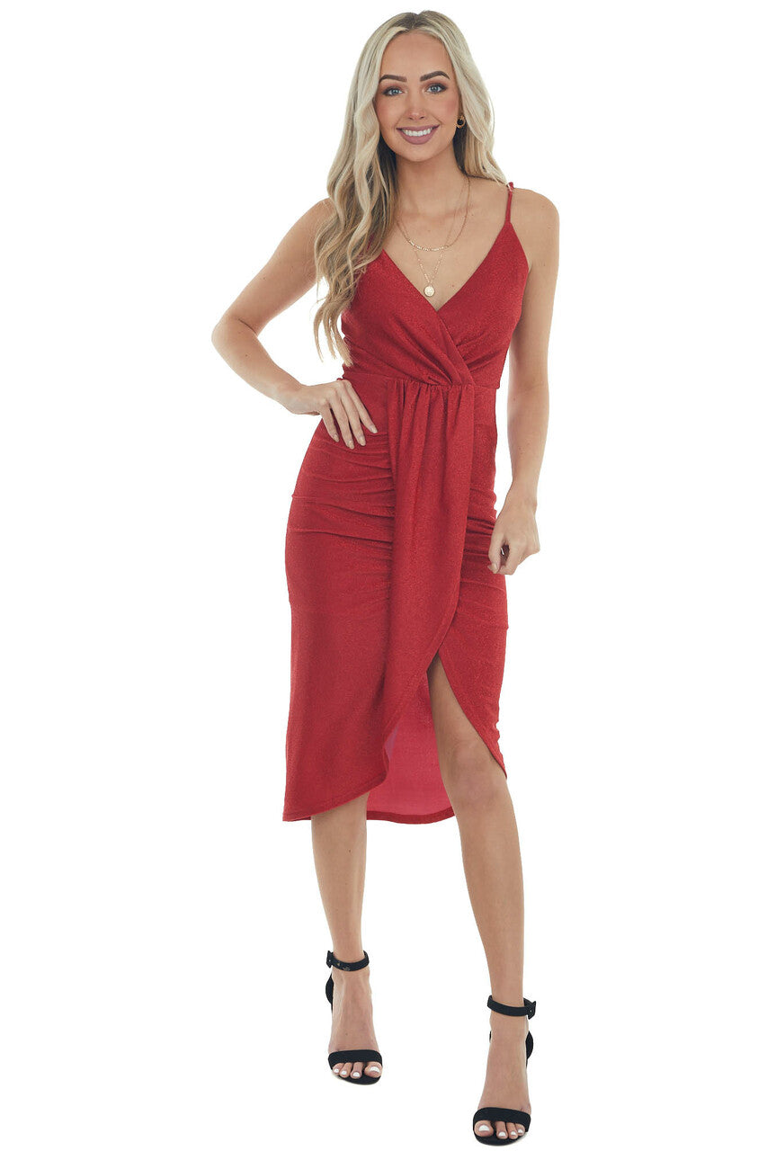 Cranberry Shimmer Sleeveless Midi Dress