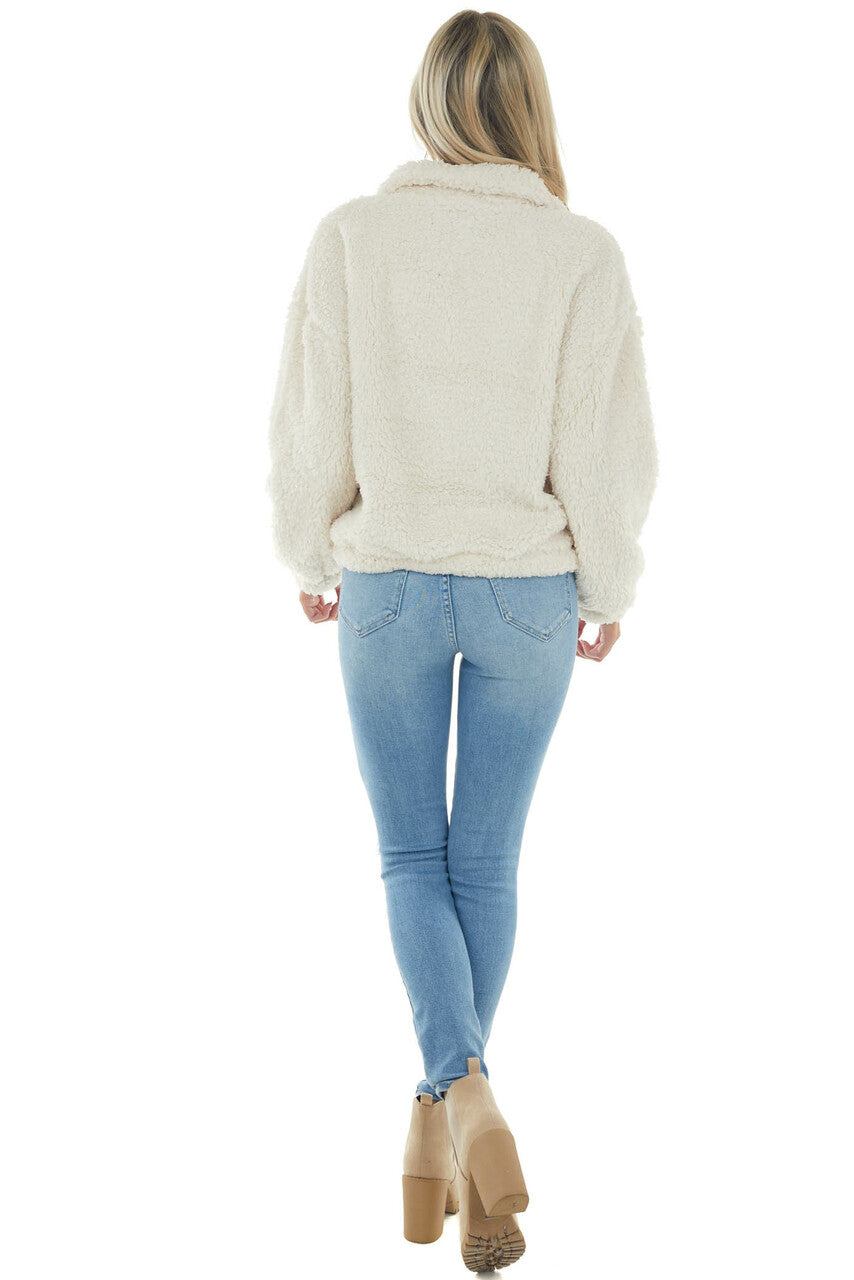 Cream Mock Neck Sherpa Pullover Jacket